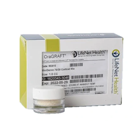 OraGraft® MD 70/30 (250 a 1000 µm) — Aloinjerto Óseo Humano Mineralizado/Desmineralizado con Factores de Crecimiento Naturales