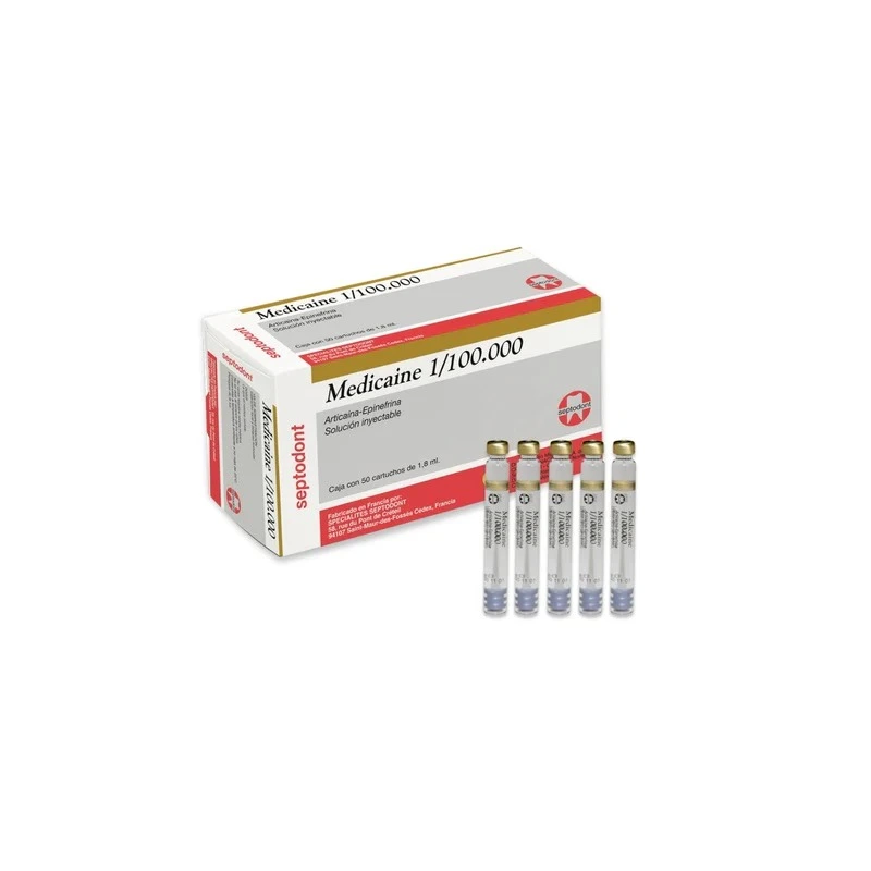 Medicaine® 4% con Epinefrina 1:100.000 — Anestésico Dental Inyectable de Alta Eficacia (Caja con 50 Cartuchos de Cristal)