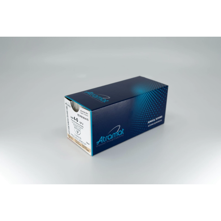 Sutura Absorbible Atramat® Catgut Crómico 4-0 con Aguja Premium de 19 mm (PE1914) — Caja con 12 Piezas